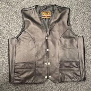 Milwaukee Leather Mens Black Pebbled Leather Biker Vest Buffalo Nickel Snaps XL